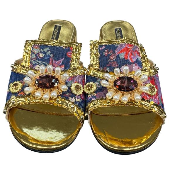 Dolce & Gabbana Women's Baroque Embellished Multicolor Sandals Pumps Size US 8 - Picture 7 of 13